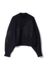 Floral Embroidery Short Sweat Top - BLACK (MM26SS-JS085)