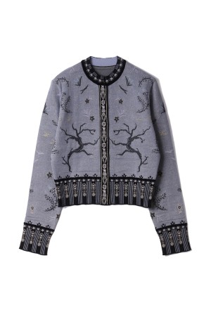 Layered Jacquard Knit Cardigan - BLACK (MM26SS-KN087)