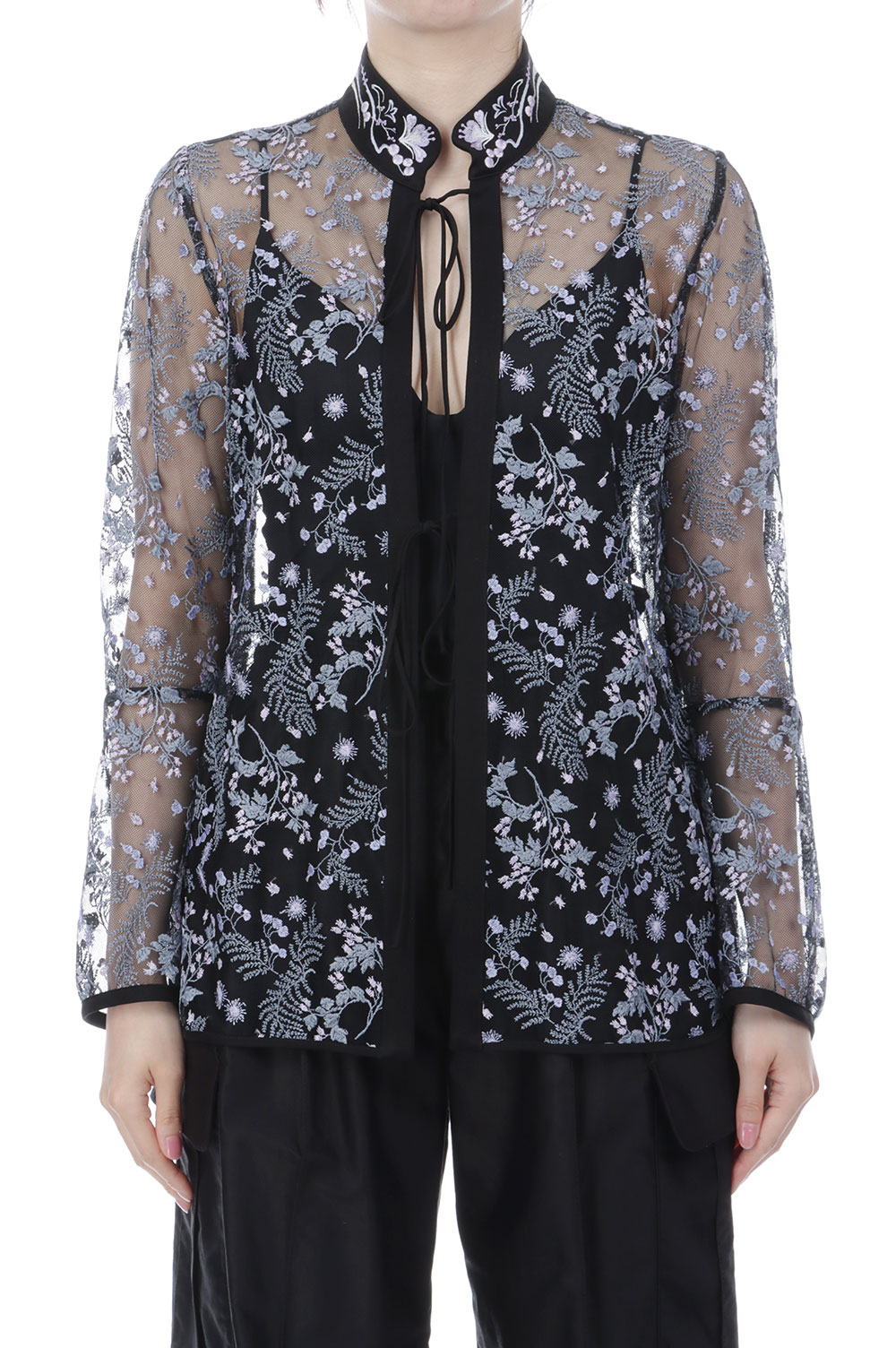 Tulle Lace Stand Collar Shirt - BLACK (MM26SS-SH112) | セレクト