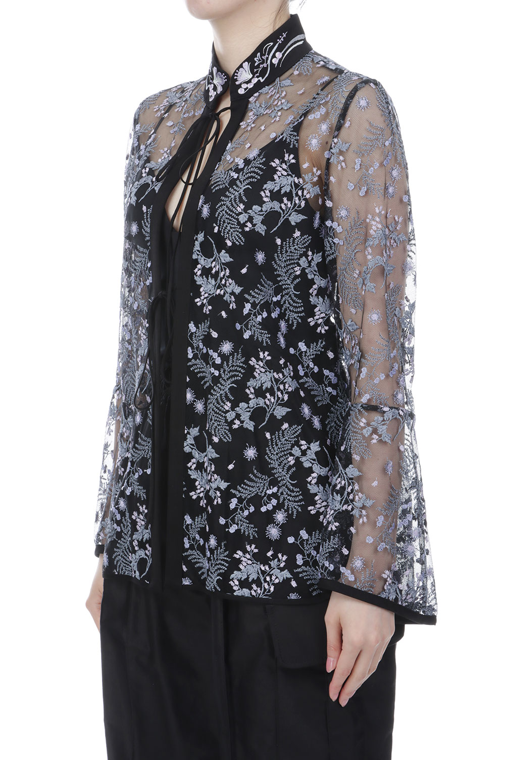 Tulle Lace Stand Collar Shirt - BLACK (MM26SS-SH112) | セレクト