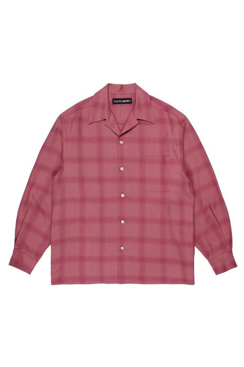 OMBRE CHECK OPEN COLLAR SHIRT L/S / PINK (26SSE-WMS-OC03
