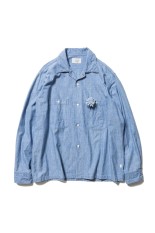 Open Collar Work Chambray with Flower - Indigo (U25S-11-0002