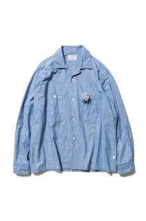 Open Collar Chambray with Flower - Indigo (U26S-11-0003)