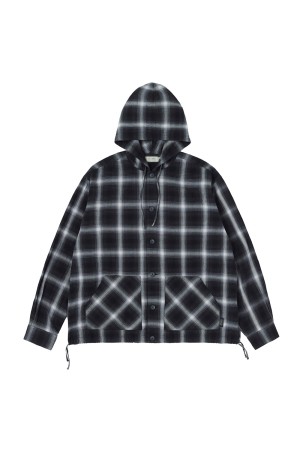 Ombre Plaid Hooded Shirt - Black Plaid (SD26S-SH03)