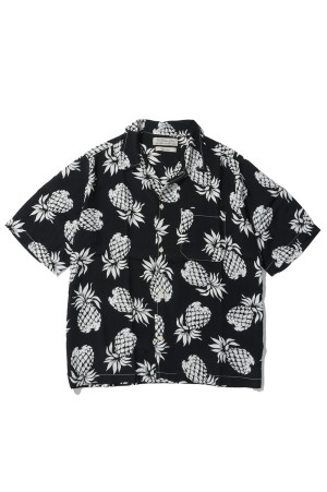 Pineapple Patterned Aloha Shirt - BLACK (RN30389014)