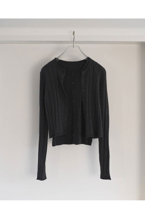 Cotton Layered Cardigan - CHARCOAL GRAY (62610502) | セレクト