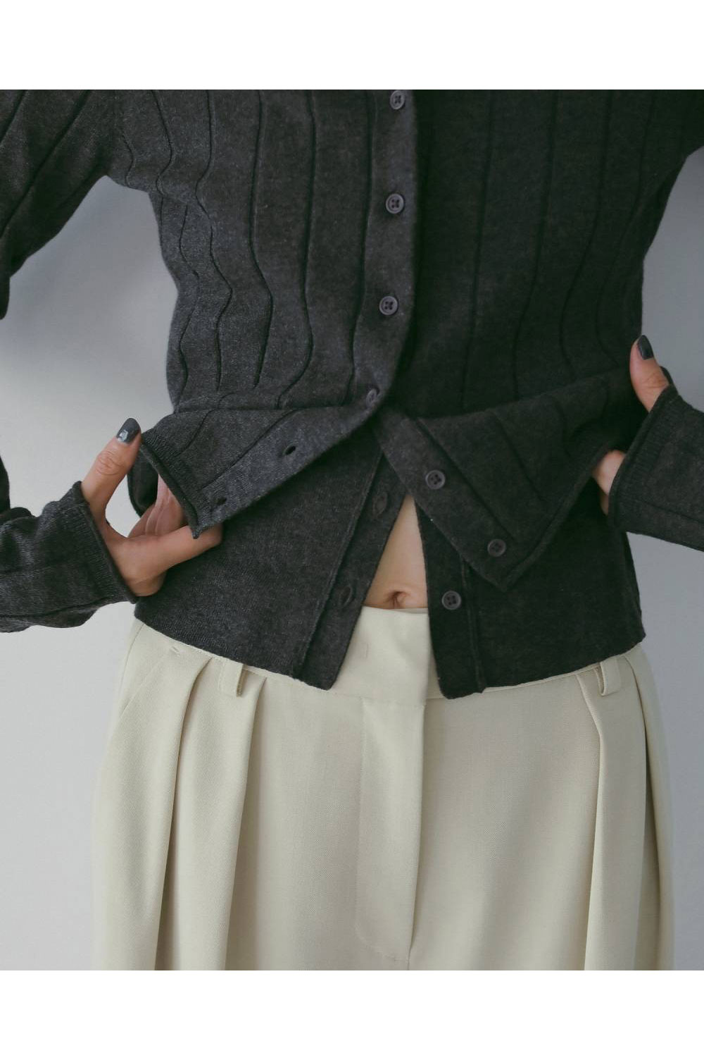 Cotton Layered Cardigan - CHARCOAL GRAY (62610502) | セレクト