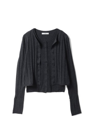Cotton Layered Cardigan - CHARCOAL GRAY (62610502)