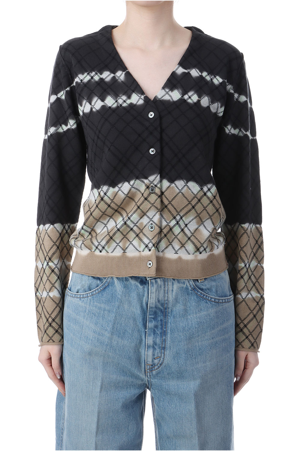 Dip-dye Check Knit Cardigan - BLACK (0126010505) | セレクト