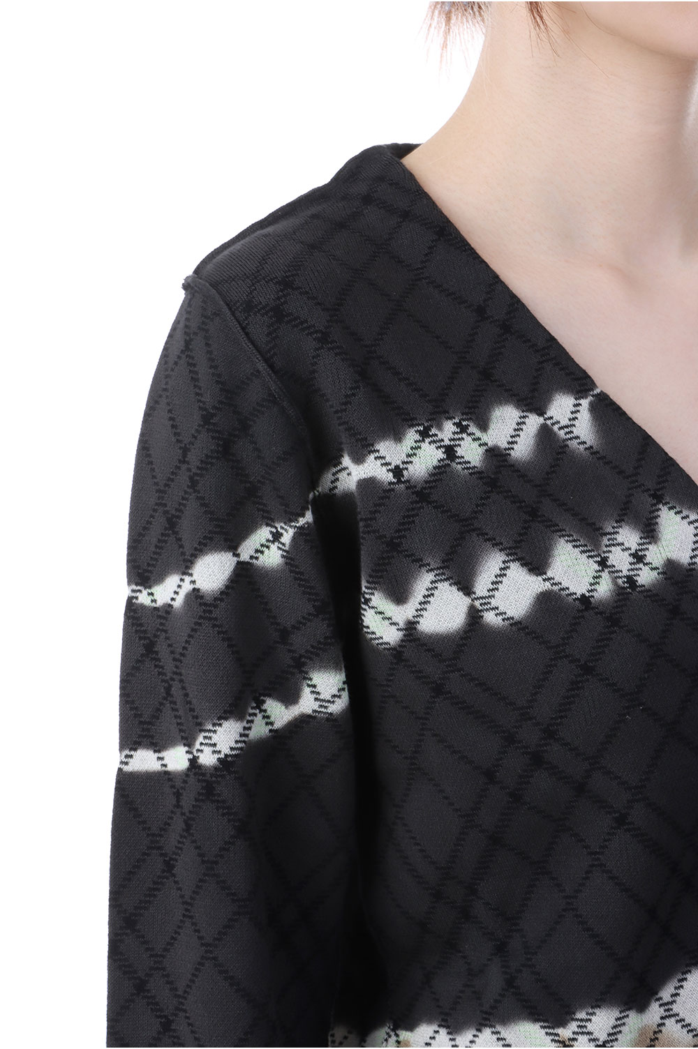 Dip-dye Check Knit Cardigan - BLACK (0126010505) | セレクト