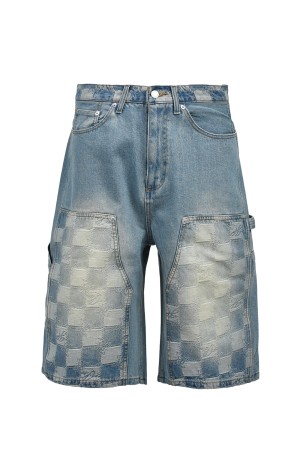 BLOCK CHECK DOUBLE KNEE DENIM SHORTS - INDIGO (BR26SS-P1013)