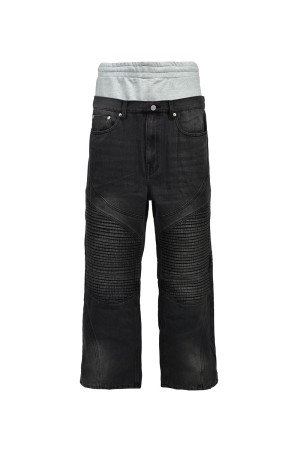 LAYERED BIKER DENIM PANTS - BLACK (BR26SS-P1016)