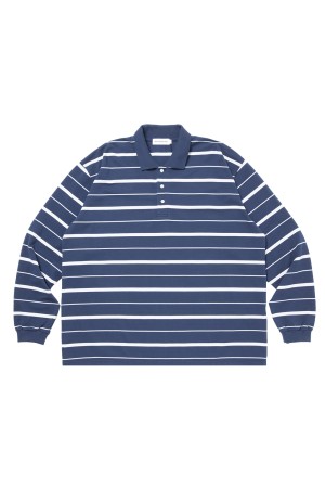 Moss Stitch Border L/S Polo - Navy (CTE-26S327)