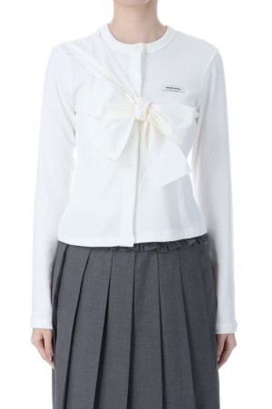 RIBBON-TIED KNIT CARDIGAN  - WHITE (BEFACD001WHF)