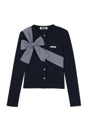 RIBBON-TIED KNIT CARDIGAN - BLACK (BEFACD001NYF ) | セレクト