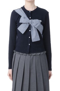 RIBBON-TIED KNIT CARDIGAN  - NAVY (BEFACD001BKF )
