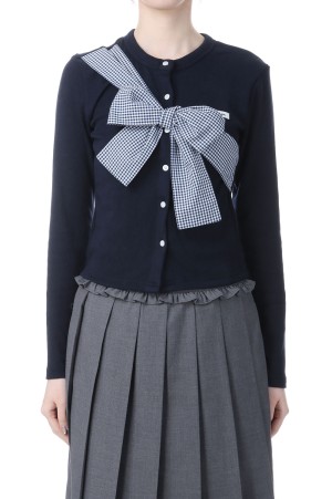 RIBBON-TIED KNIT CARDIGAN  - NAVY (BEFACD001BKF )