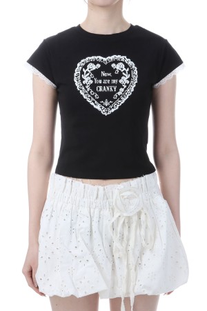 LACE HEART PRINTING TOP - BLACK (BESPTS001BKF)