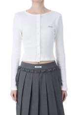 HEART BUTTON EYELET CARDIGAN  - WHITE (BESPCD001WTF)