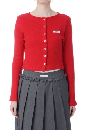 HEART BUTTON EYELET CARDIGAN  - RED (BESPCD001RDF )
