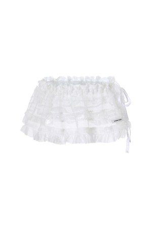LACE SHIRRING APRON  - WHITE (BDSUSK001WTF )