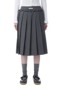 FRILL PLEATS MIDI SKIRT  - GRAY (BDSPSK002GYS/M )