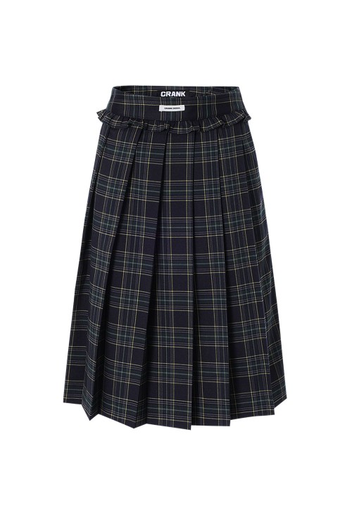 スカート CRANK Frill pleated midi skirt S CHECK FRILL PLEATS MIDI SKIRT - NAVY (BDSPSK003NYS/M ) | セレクト