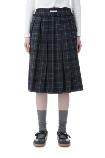 CHECK FRILL PLEATS MIDI SKIRT  - NAVY (BDSPSK003NYS/M )