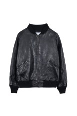 LEATHER JACKET ZIP / BLACK