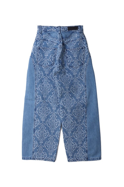 DAMASK-JACQUARD DENIM CURVE-FIT HIGH-RISE JEANS - INDIGO DAMASK