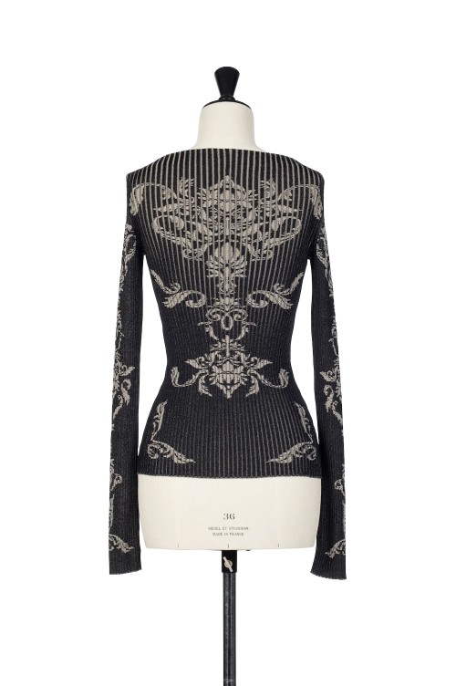 DAMASK-PATTERN RIB KNIT TOP - BLACK (FTC262-0708) | セレクト