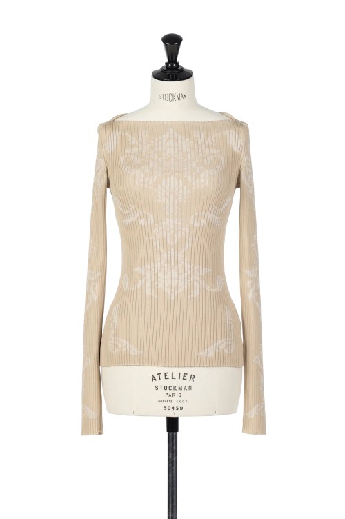 fetico DAMASK-PATTERN RIB KNIT TOP ベージュ DAMASK-PATTERN RIB KNIT TOP - BEIGE (FTC262-0708) | セレクト