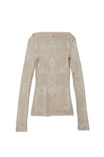 DAMASK-PATTERN RIB KNIT TOP - BEIGE (FTC262-0708)