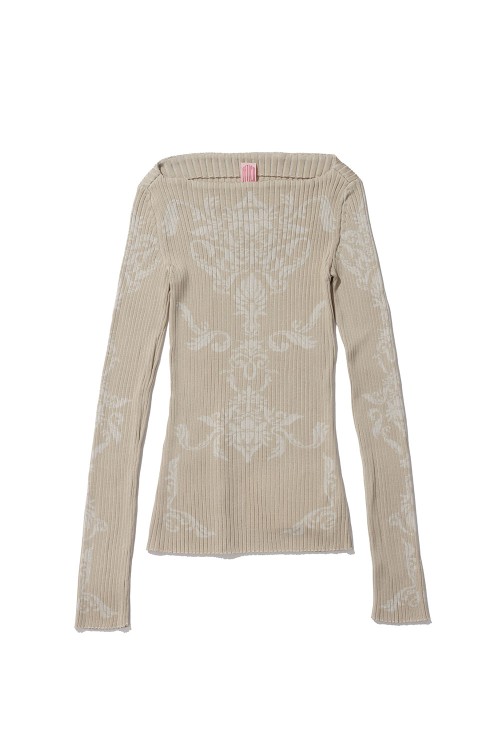 fetico DAMASK-PATTERN RIB KNIT TOP ベージュ DAMASK-PATTERN RIB KNIT TOP - BEIGE (FTC262-0708) | セレクト