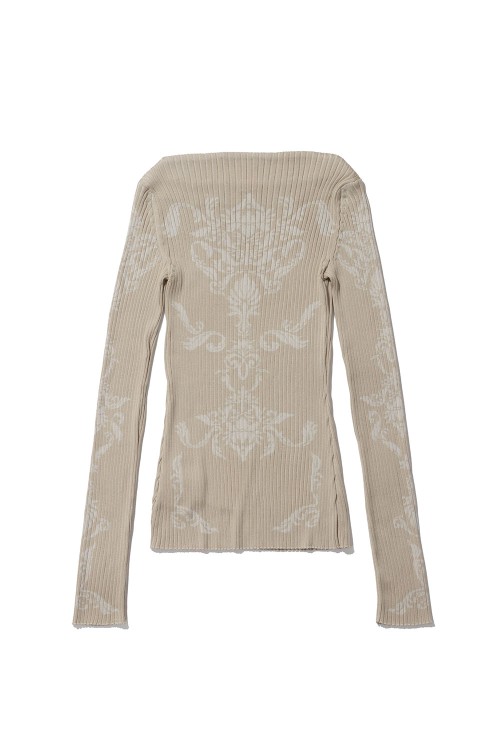 DAMASK-PATTERN RIB KNIT TOP - BEIGE (FTC262-0708) | セレクト