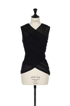 SHEER GATHERED SLEEVELESS TOP - BLACK (FTC262-0407)