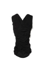 SHEER GATHERED SLEEVELESS TOP - BLACK (FTC262-0407)