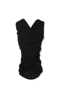 SHEER GATHERED SLEEVELESS TOP - BLACK (FTC262-0407)