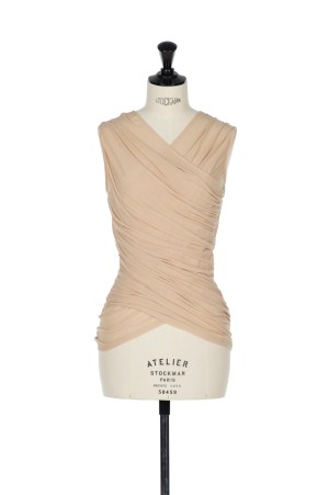 SHEER GATHERED SLEEVELESS TOP - BEIGE (FTC262-0407)