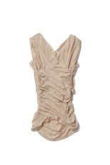 SHEER GATHERED SLEEVELESS TOP - BEIGE (FTC262-0407)