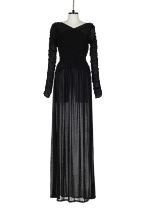 SHEER GATHERED DRESS - BLACK (FTC262-0409)