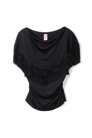 FRINGED JERSEY TOP - BLACK (FTC262-0402)