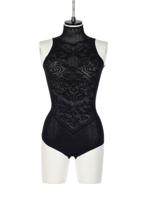 DAMASK LACE KNIT TURTLENECK BODYSUIT - BLACK (FTC262-0712)