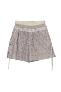 fuzzy lace layered half pants - Khaki (TD-26SS-PT57)