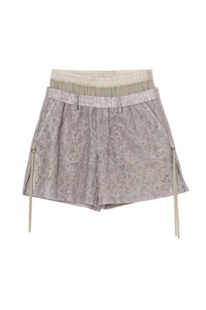 fuzzy lace layered half pants - Khaki (TD-26SS-PT57)