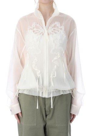 ribbon tulle embroiderey wind breaker - White (TD-26SS-JK51)