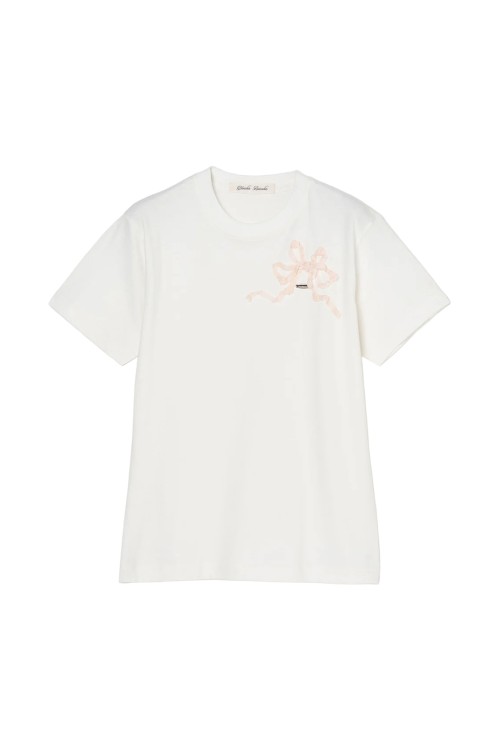 velvet lazy ribbon T-shirt - White (TD-26SS-PO56) | セレクト
