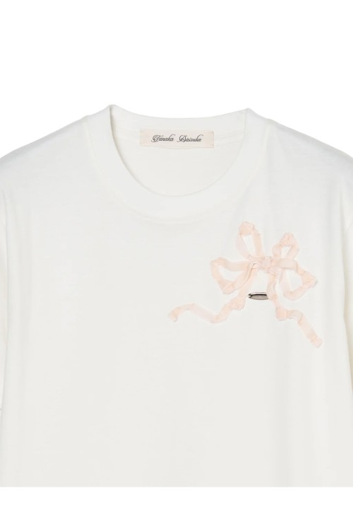 velvet lazy ribbon T-shirt - White (TD-26SS-PO56) | セレクト