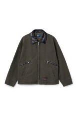 Leather Collar Work Jacket - Olive