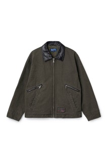Leather Collar Work Jacket - Olive